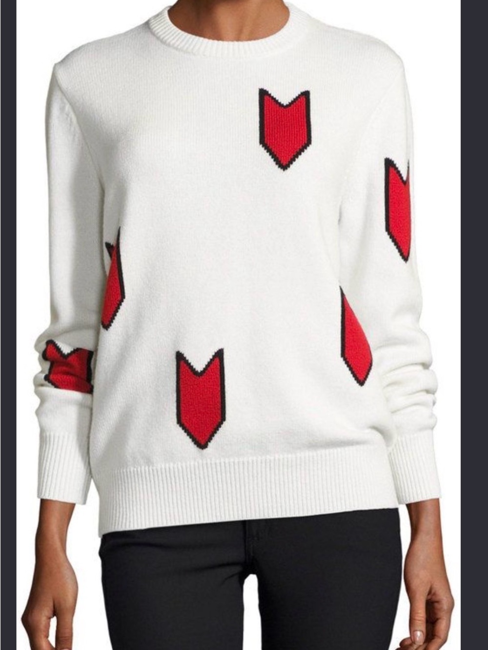 rag & bone Cream Crewneck Sweater with Red Chevron Accents
